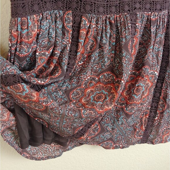 Daniel Rainn boho dress 3/4 sleeves floral lace red brown dropwaist size Small - Picture 9 of 12